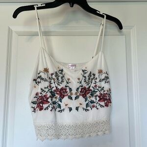 White Floral Women’s Cropped Tank Top - Small
